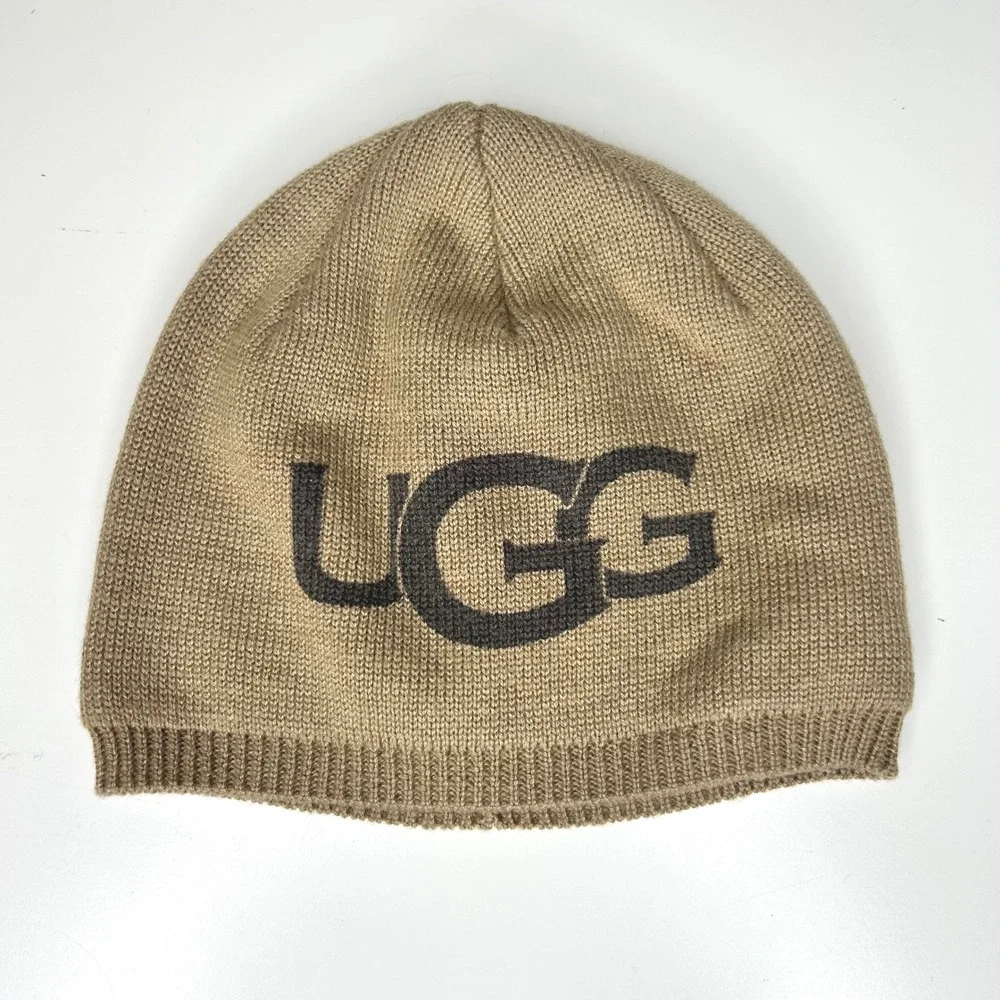 UGG Baby Beanie‎ Hat Tan Brown Logo Knit Cap One Size OS/TU